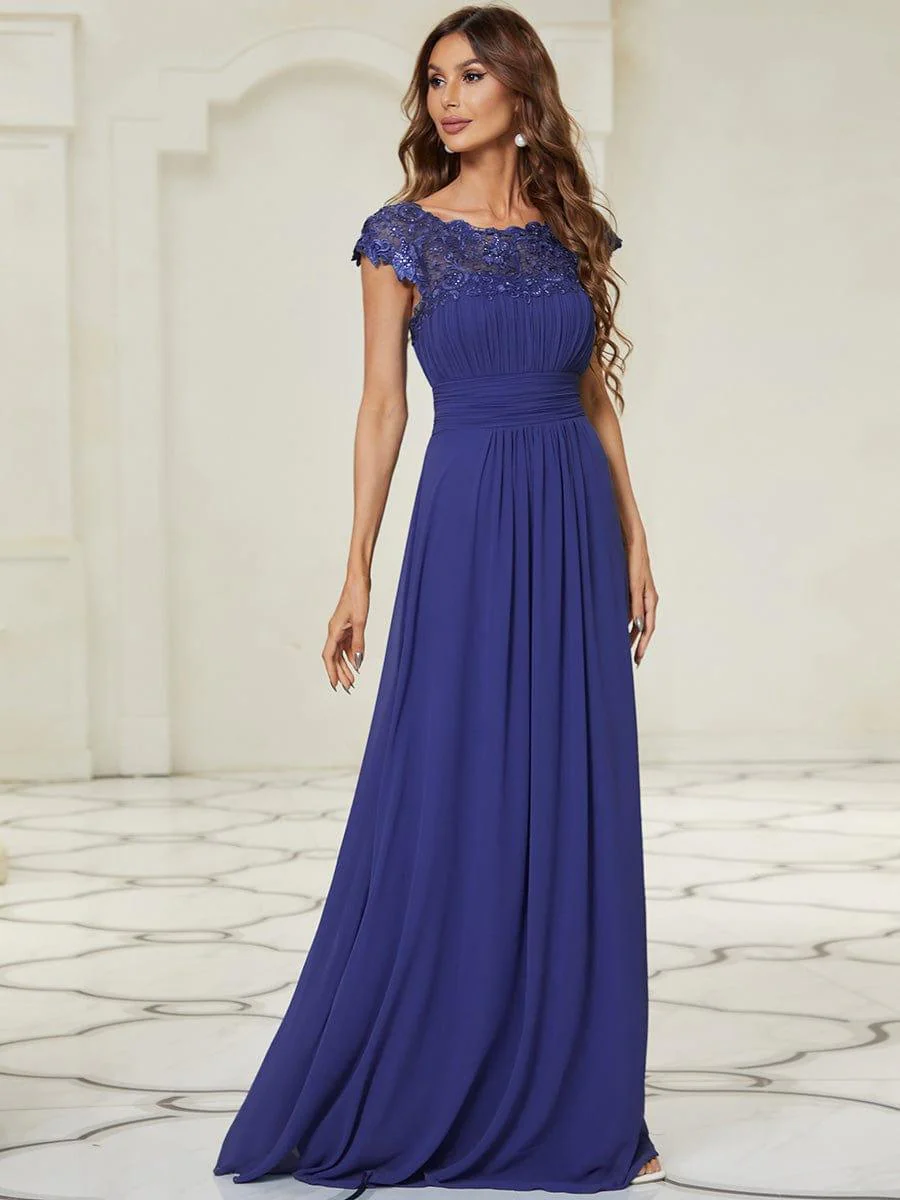 Flattering A-Line Chiffon Lace Evening Dress for Wedding with Cap Sleeve(Final Sale) - Image 54