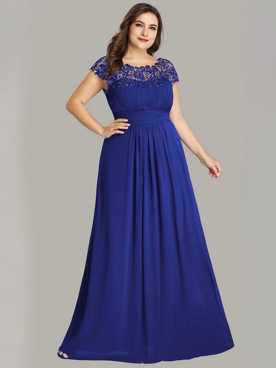 Flattering A-Line Chiffon Lace Evening Dress for Wedding with Cap Sleeve(Final Sale) - Image 56