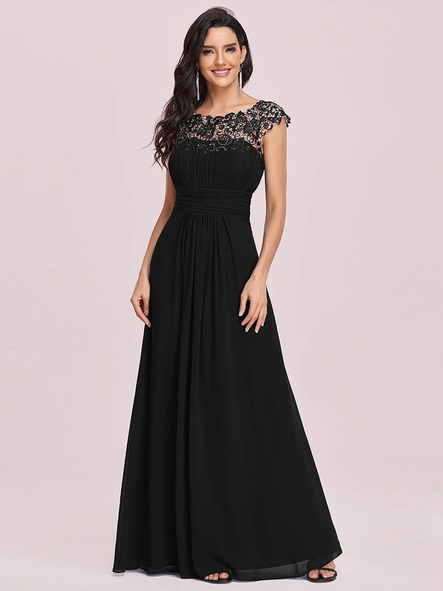 Flattering A-Line Chiffon Lace Evening Dress for Wedding with Cap Sleeve(Final Sale) - Image 58