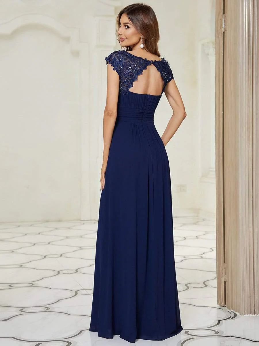 Flattering A-Line Chiffon Lace Evening Dress for Wedding with Cap Sleeve(Final Sale) - Image 6