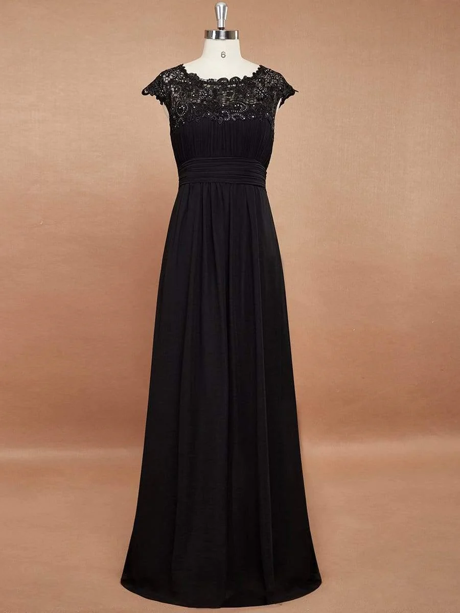 Flattering A-Line Chiffon Lace Evening Dress for Wedding with Cap Sleeve(Final Sale) - Image 63