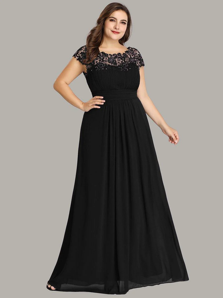 Flattering A-Line Chiffon Lace Evening Dress for Wedding with Cap Sleeve(Final Sale) - Image 64