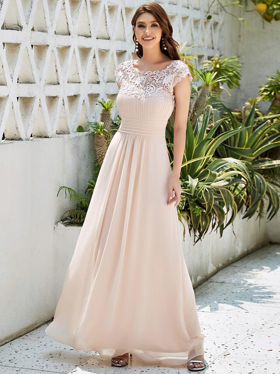 Flattering A-Line Chiffon Lace Evening Dress for Wedding with Cap Sleeve(Final Sale) - Image 68