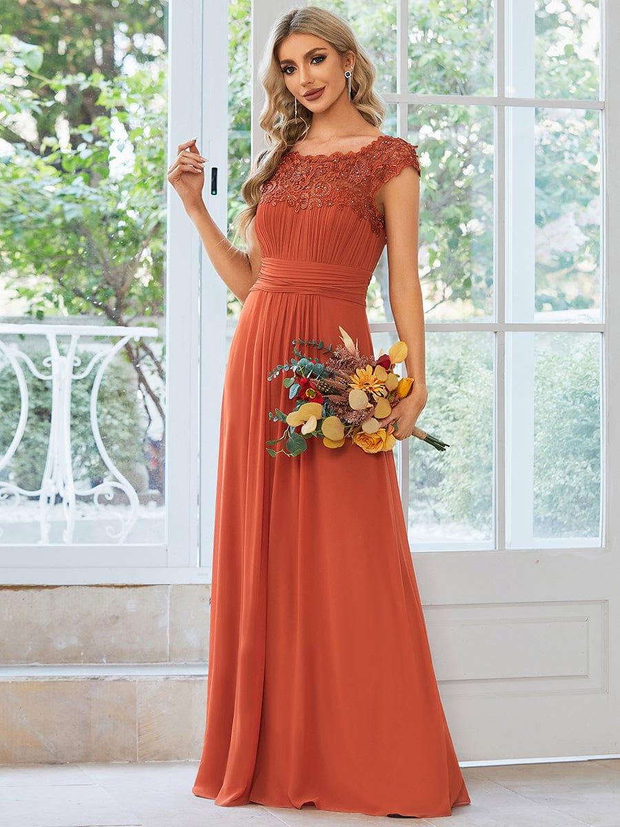 Flattering A-Line Chiffon Lace Evening Dress for Wedding with Cap Sleeve(Final Sale) - Image 70