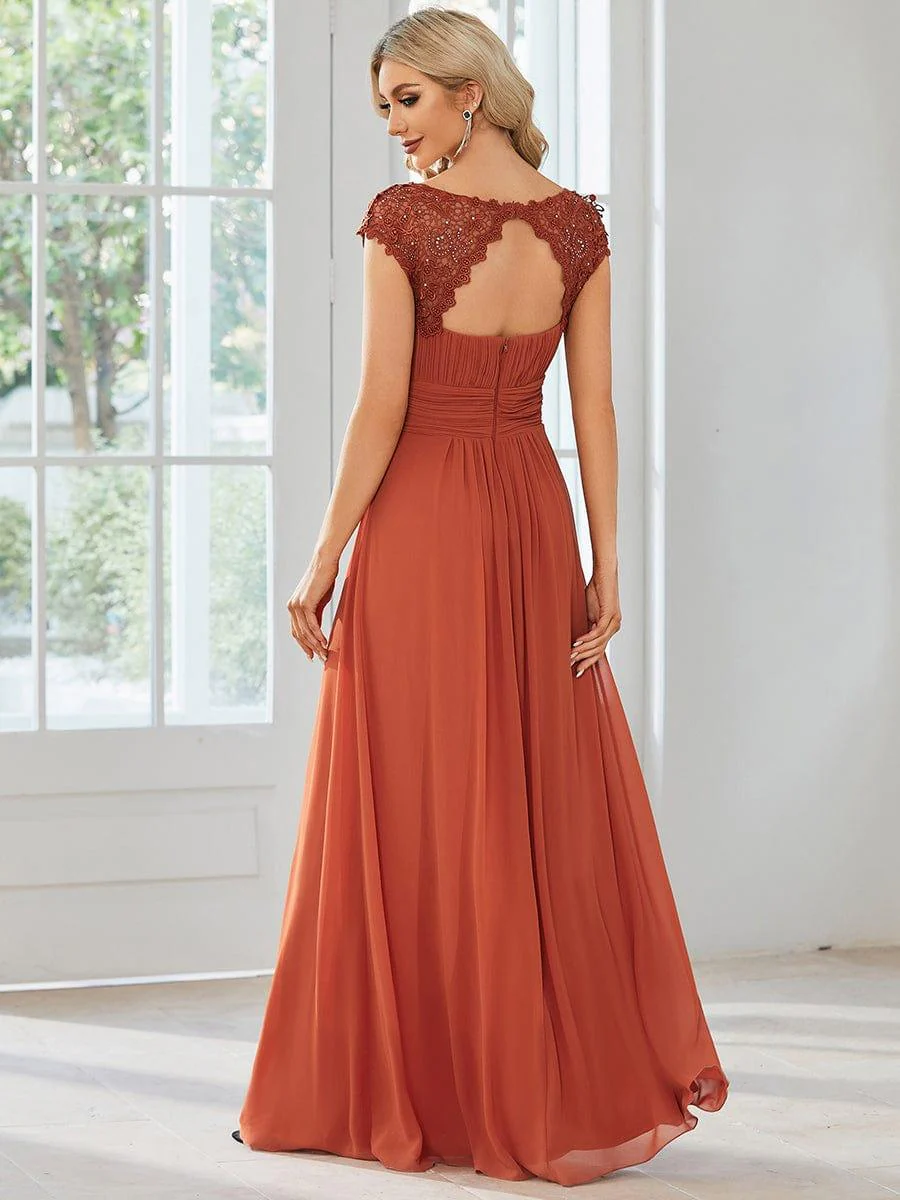 Flattering A-Line Chiffon Lace Evening Dress for Wedding with Cap Sleeve(Final Sale) - Image 71