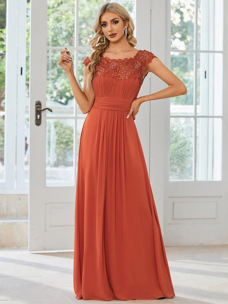 Flattering A-Line Chiffon Lace Evening Dress for Wedding with Cap Sleeve(Final Sale) - Image 73