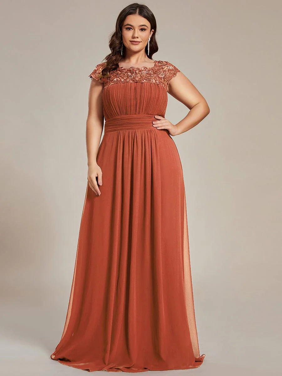 Flattering A-Line Chiffon Lace Evening Dress for Wedding with Cap Sleeve(Final Sale) - Image 75