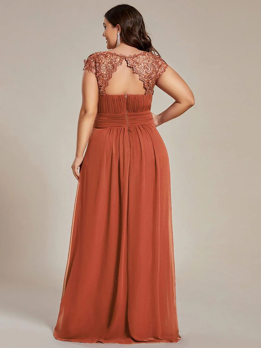 Flattering A-Line Chiffon Lace Evening Dress for Wedding with Cap Sleeve(Final Sale) - Image 76