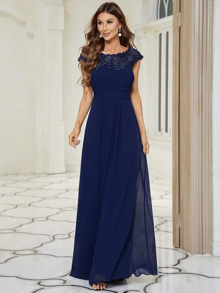Flattering A-Line Chiffon Lace Evening Dress for Wedding with Cap Sleeve(Final Sale) - Image 8