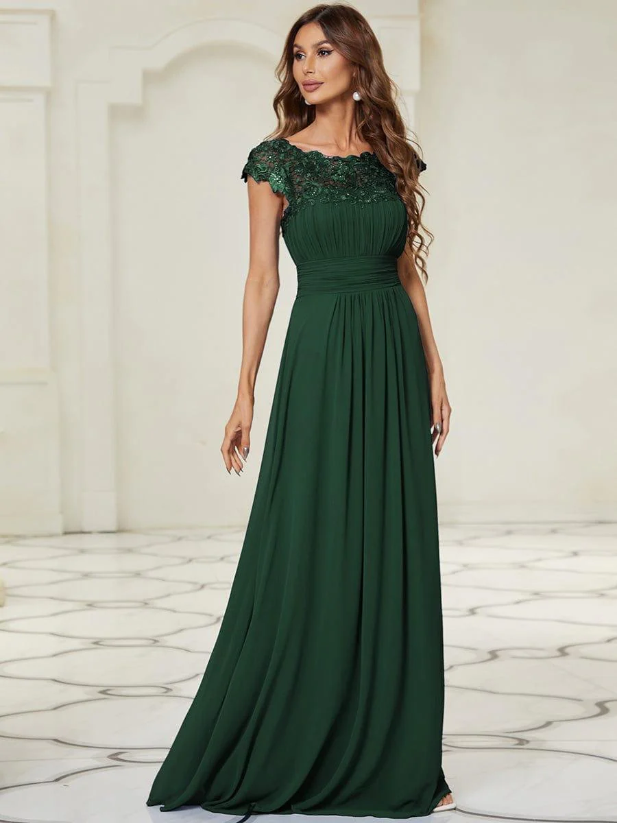 Flattering A-Line Chiffon Lace Evening Dress for Wedding with Cap Sleeve(Final Sale) - Image 80
