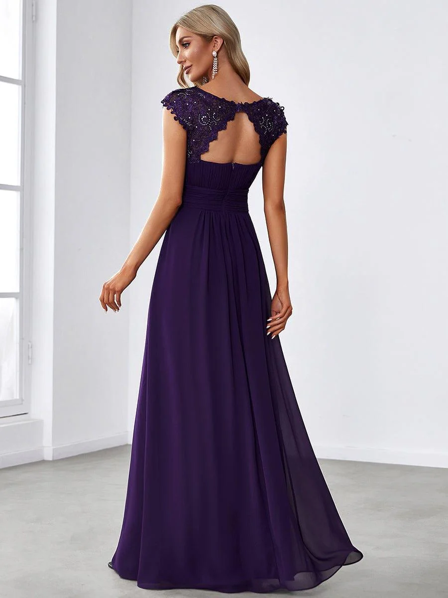 Flattering A-Line Chiffon Lace Evening Dress for Wedding with Cap Sleeve(Final Sale) - Image 85