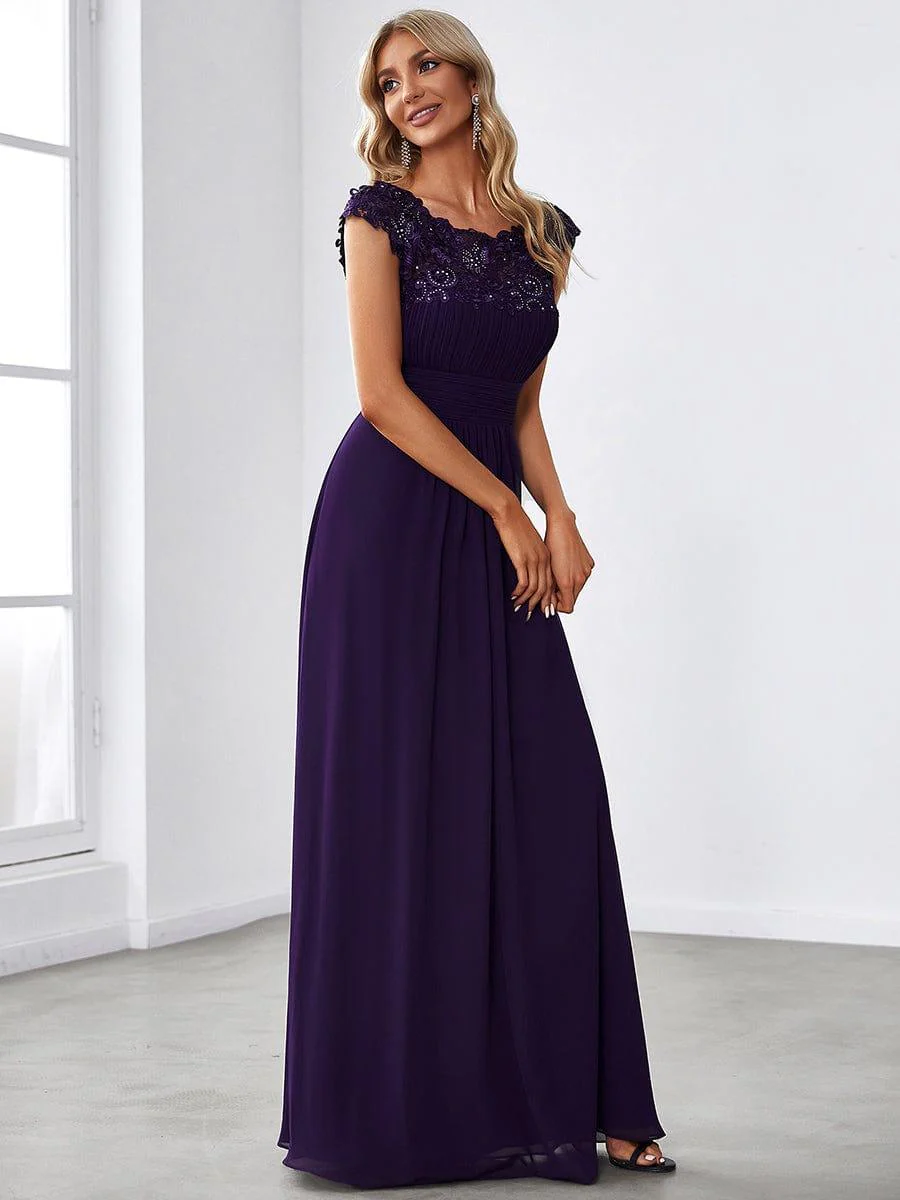 Flattering A-Line Chiffon Lace Evening Dress for Wedding with Cap Sleeve(Final Sale) - Image 88