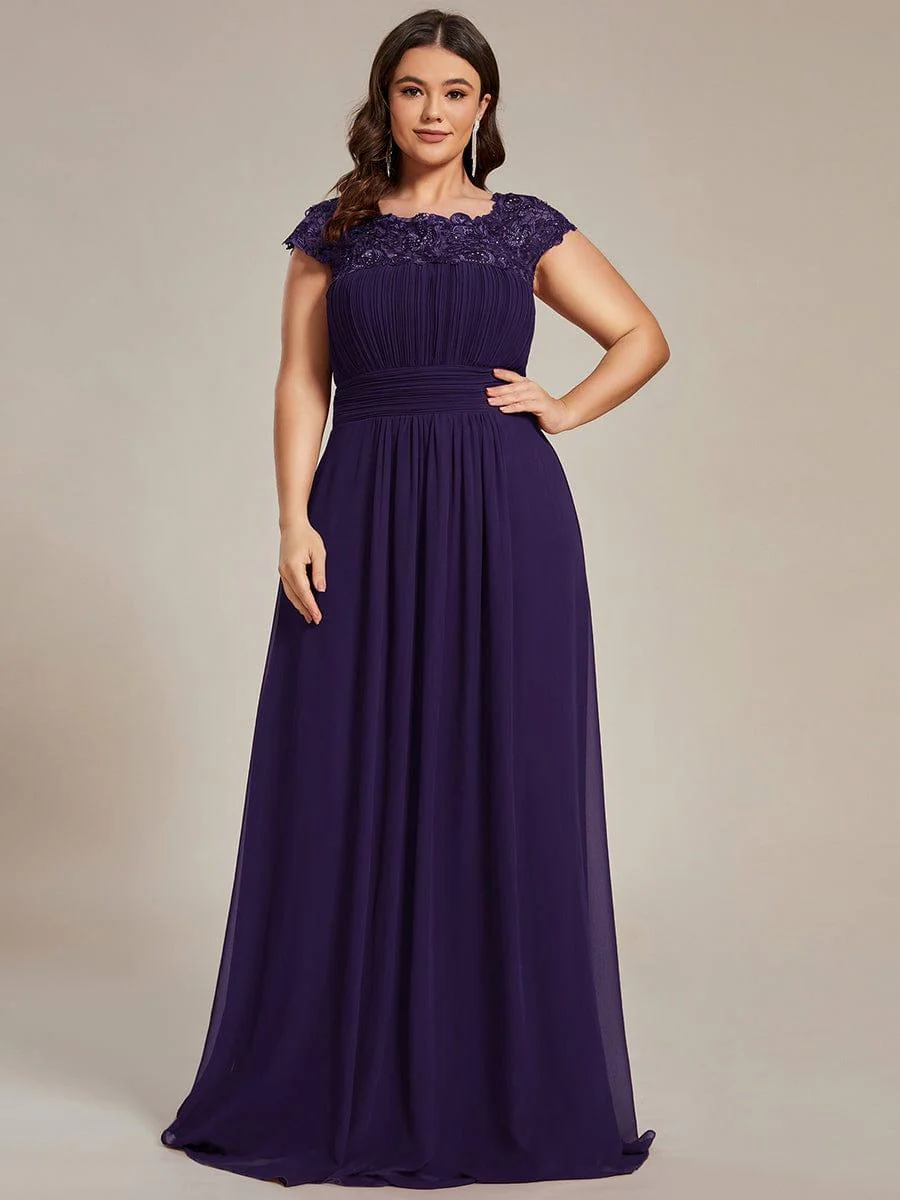 Flattering A-Line Chiffon Lace Evening Dress for Wedding with Cap Sleeve(Final Sale) - Image 89