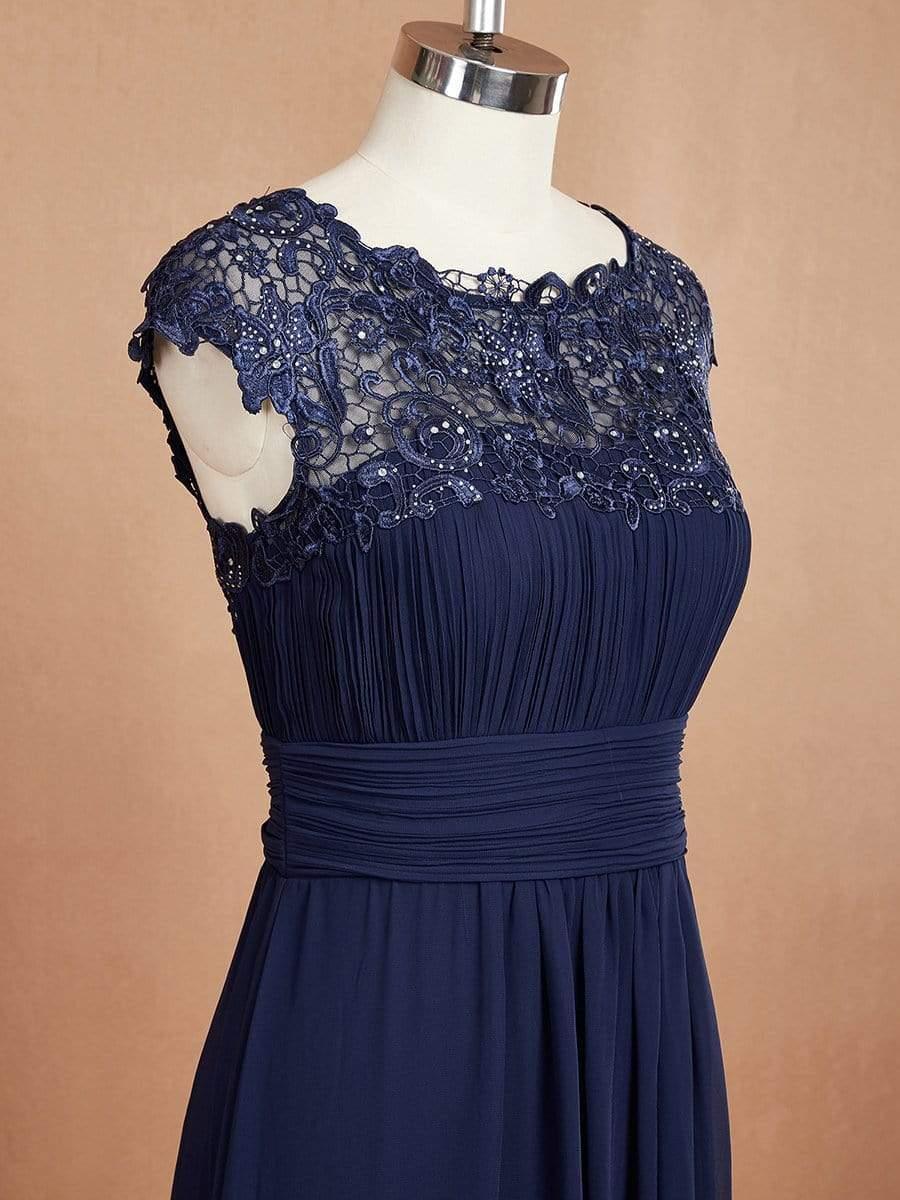 Flattering A-Line Chiffon Lace Evening Dress for Wedding with Cap Sleeve(Final Sale) - Image 9