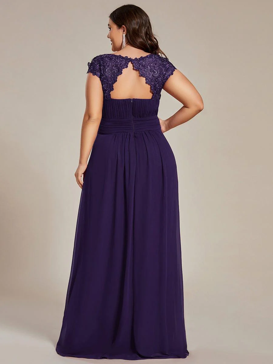 Flattering A-Line Chiffon Lace Evening Dress for Wedding with Cap Sleeve(Final Sale) - Image 90
