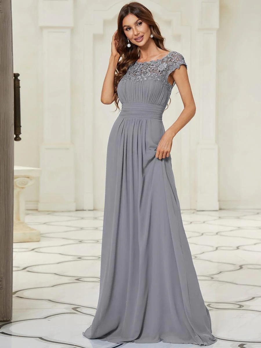 Flattering A-Line Chiffon Lace Evening Dress for Wedding with Cap Sleeve(Final Sale) - Image 91
