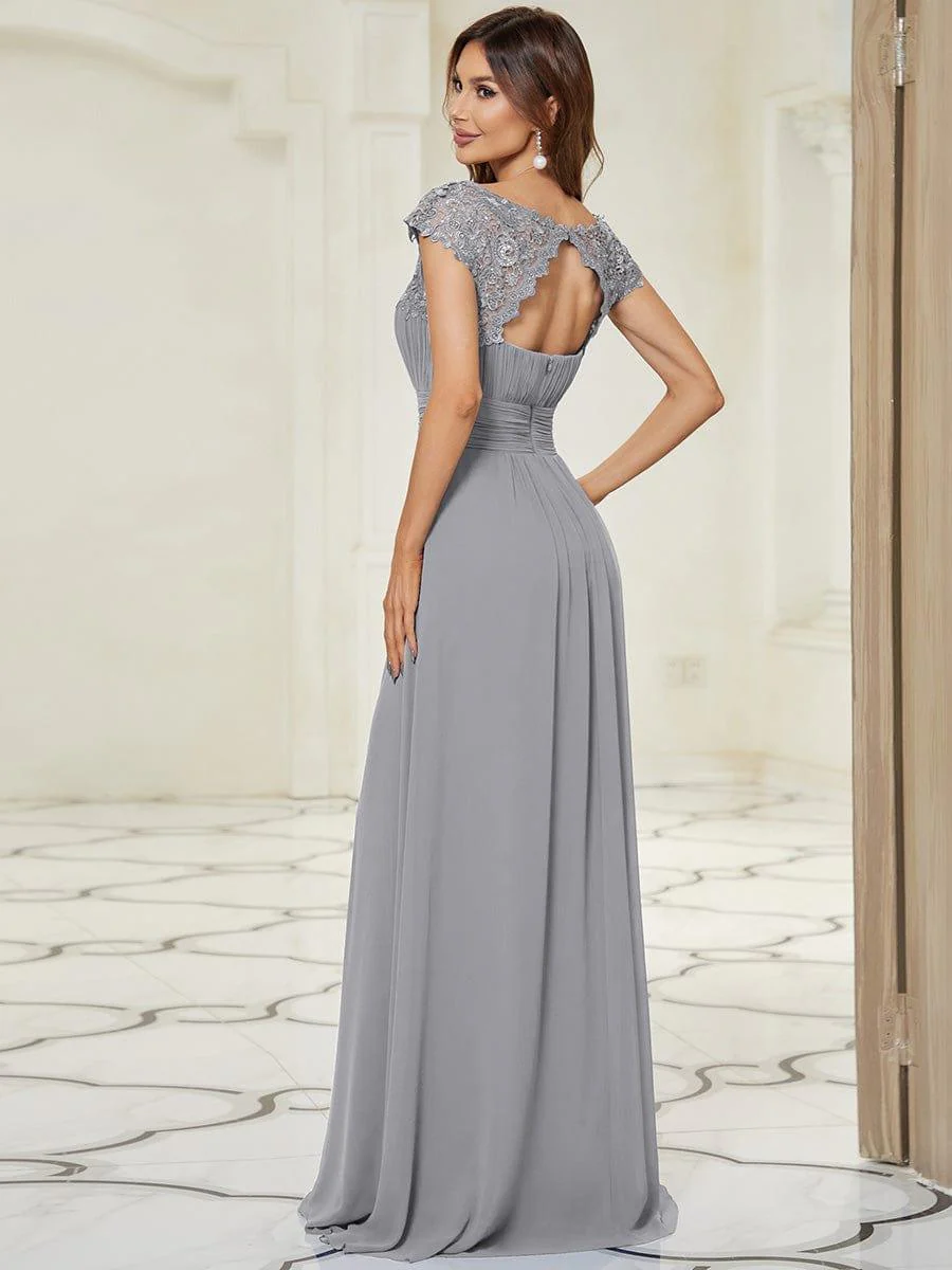 Flattering A-Line Chiffon Lace Evening Dress for Wedding with Cap Sleeve(Final Sale) - Image 92