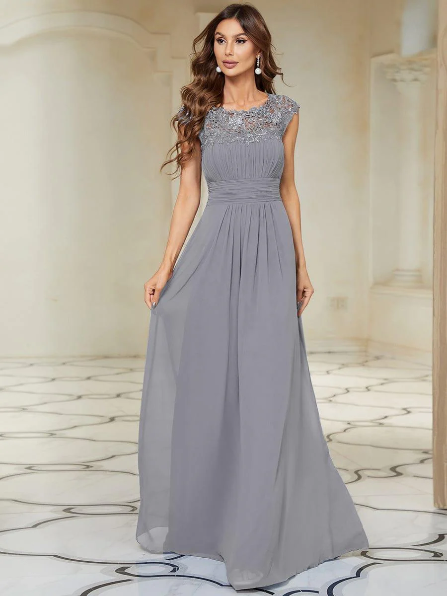 Flattering A-Line Chiffon Lace Evening Dress for Wedding with Cap Sleeve(Final Sale) - Image 94