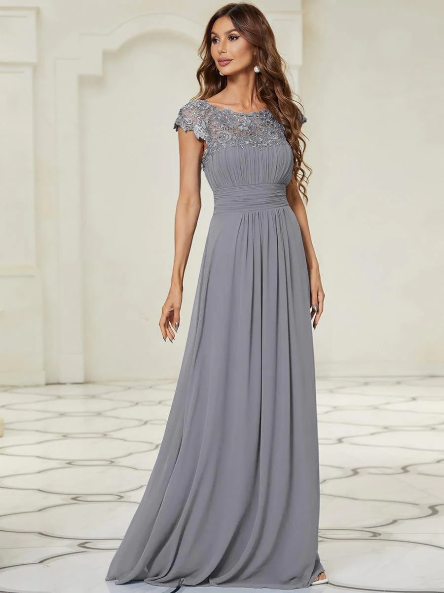 Flattering A-Line Chiffon Lace Evening Dress for Wedding with Cap Sleeve(Final Sale) - Image 95