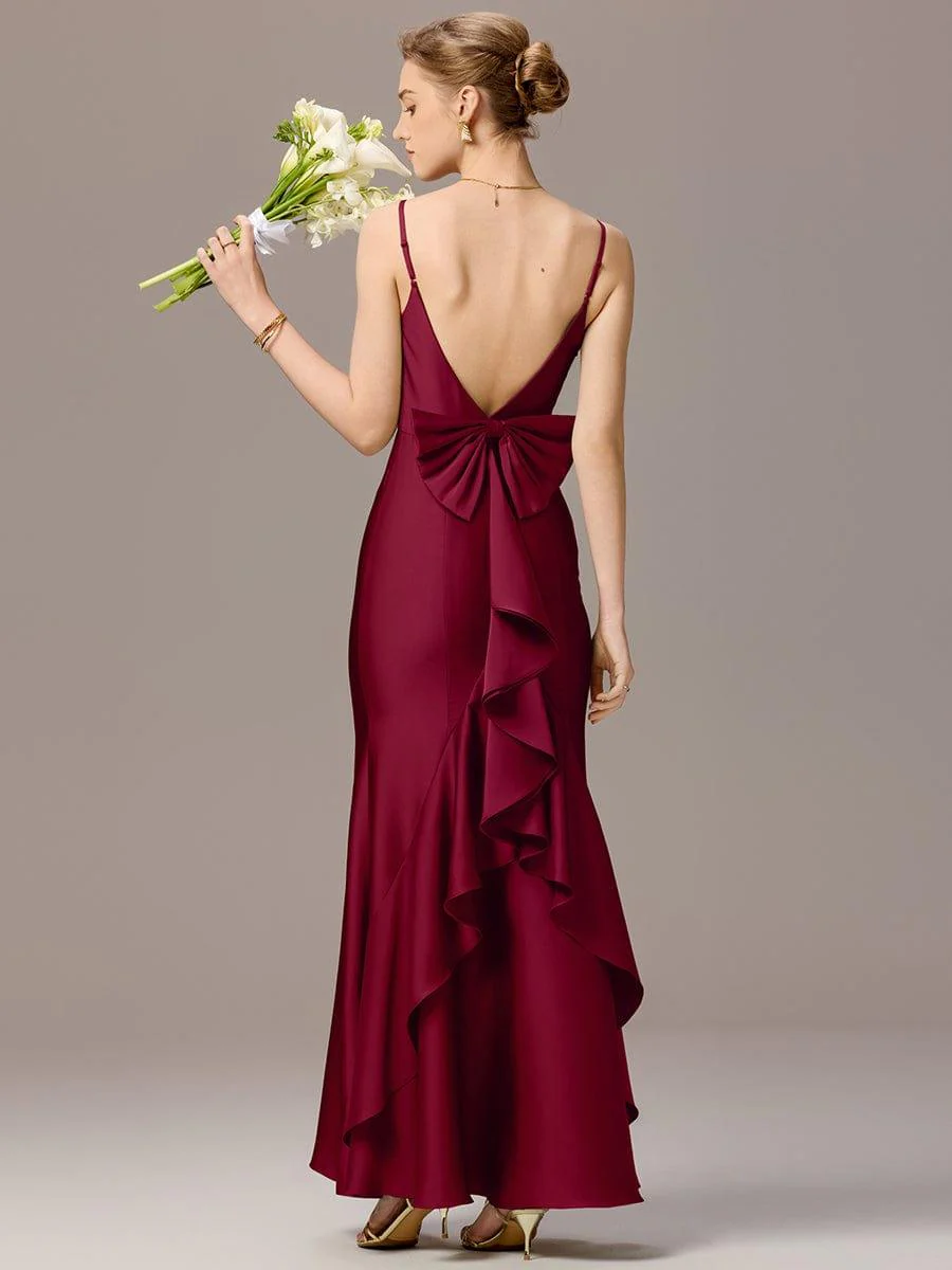 ever BELISSE|Designer Mermaid Bow Ruffled Satin Maxi Bridesmaid Dress - Image 13
