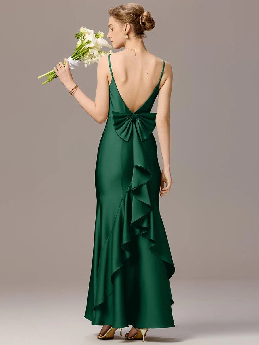 ever BELISSE|Designer Mermaid Bow Ruffled Satin Maxi Bridesmaid Dress - Image 7