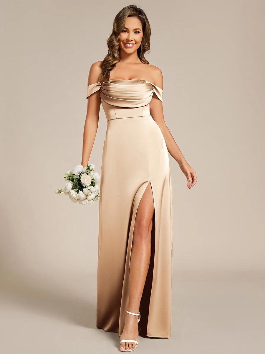 ever OLIVE|Designer Off Shoulder Back-Tie Satin Bridesmaid Dress - Image 11