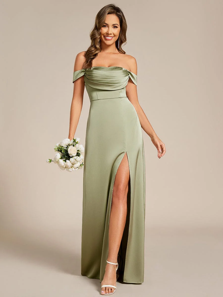 ever OLIVE|Designer Off Shoulder Back-Tie Satin Bridesmaid Dress - Image 14
