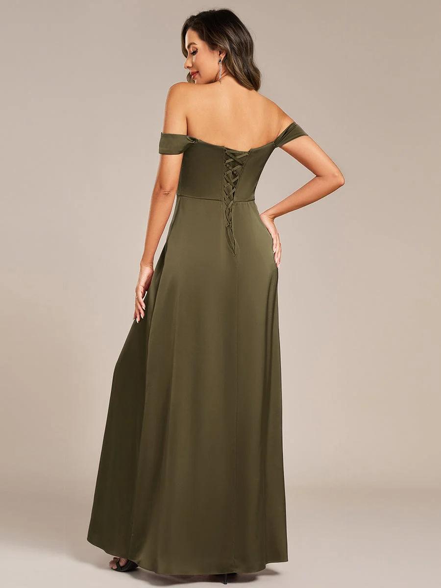 ever OLIVE|Designer Off Shoulder Back-Tie Satin Bridesmaid Dress - Image 17