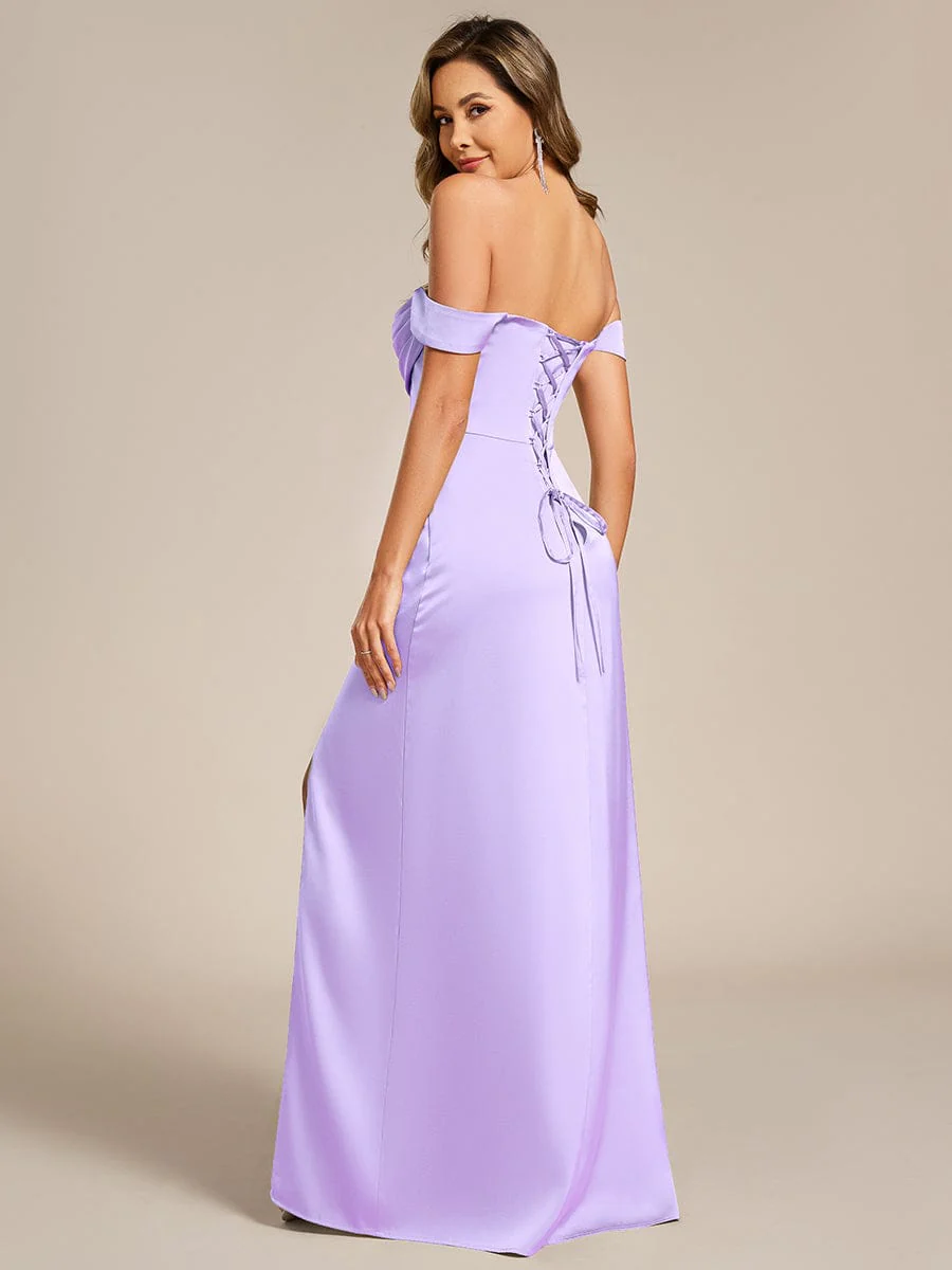 ever OLIVE|Designer Off Shoulder Back-Tie Satin Bridesmaid Dress - Image 22