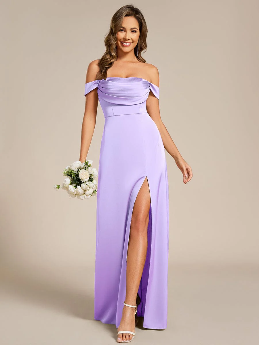 ever OLIVE|Designer Off Shoulder Back-Tie Satin Bridesmaid Dress - Image 24