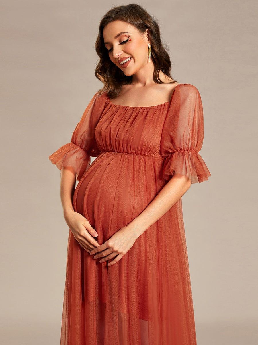 Off the Shoulder Pleated Tulle Maxi Maternity Dress - Image 3