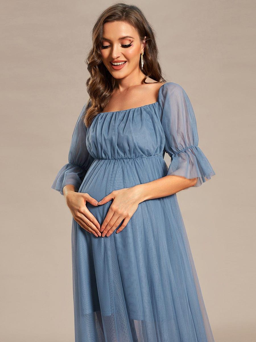 Off the Shoulder Pleated Tulle Maxi Maternity Dress - Image 39