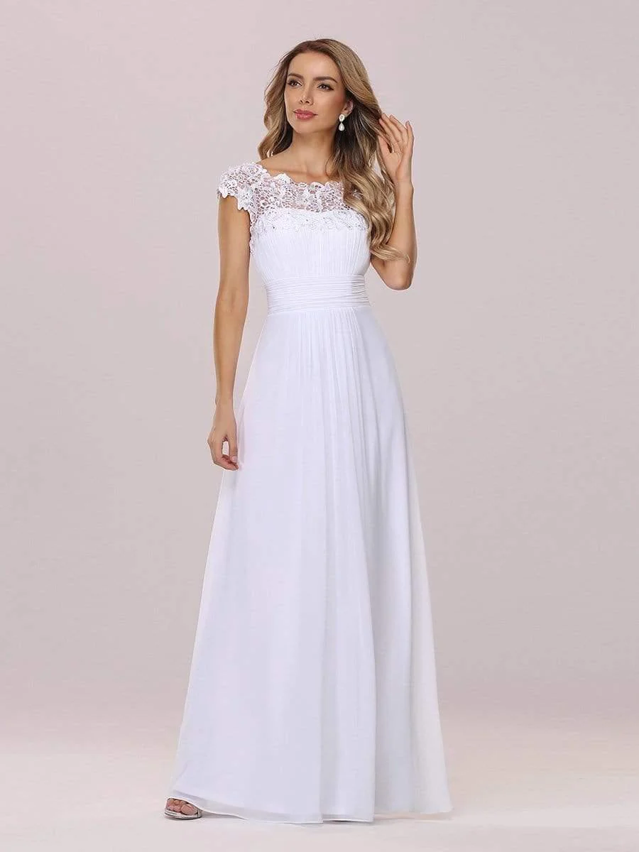 Plain Pleated Chiffon Wedding Dress with Lace Decorations(Final Sale) - Image 6