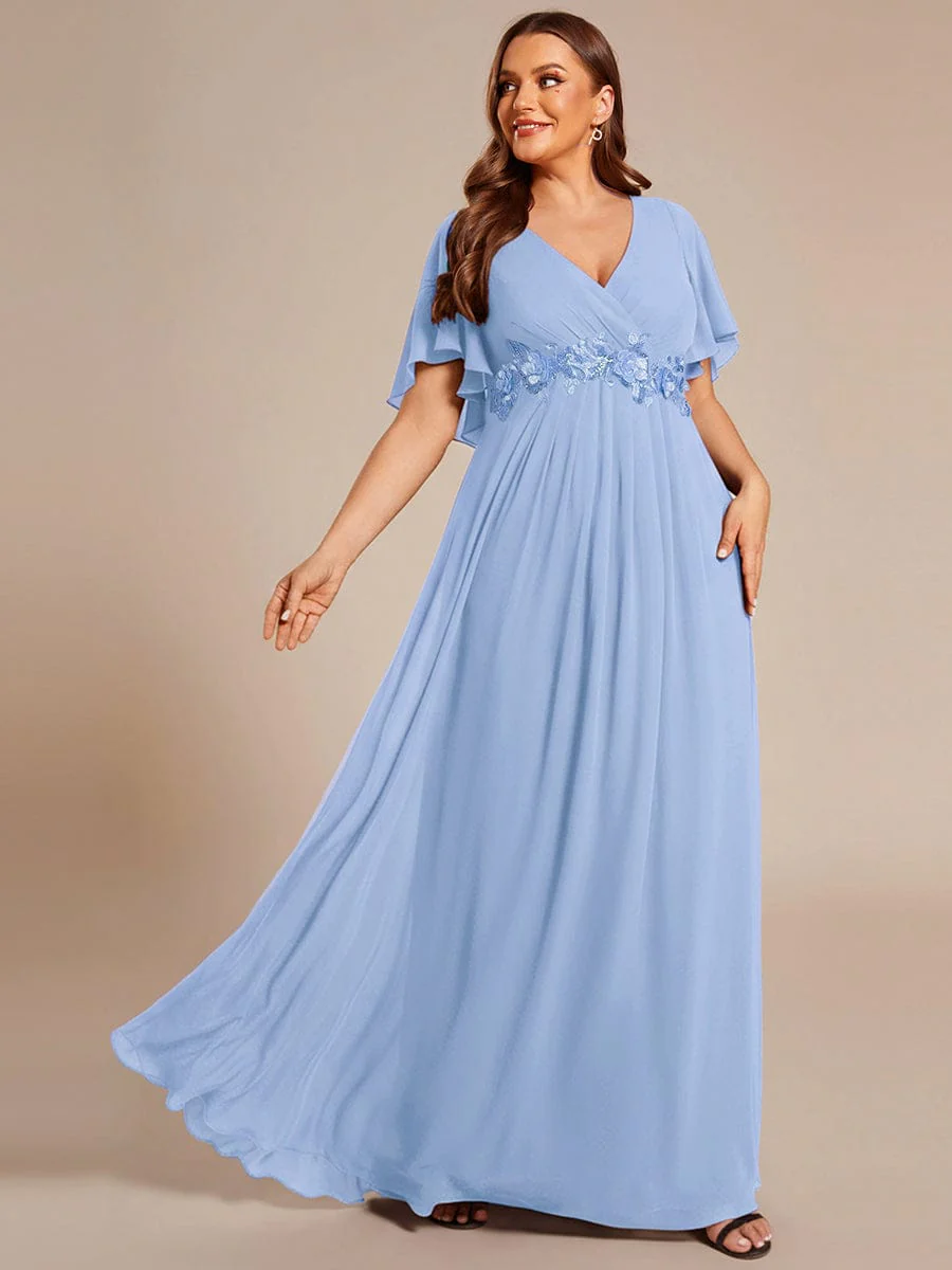 pretty IVYROSE|Plus Size Applique Short Sleeve A-Line Chiffon Evening Dress - Image 101