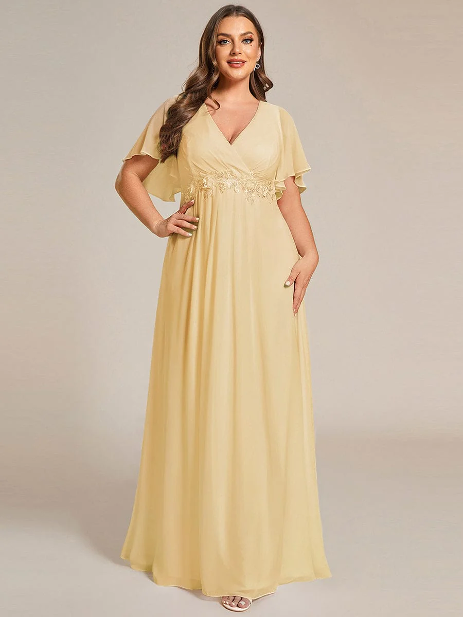 pretty IVYROSE|Plus Size Applique Short Sleeve A-Line Chiffon Evening Dress - Image 107