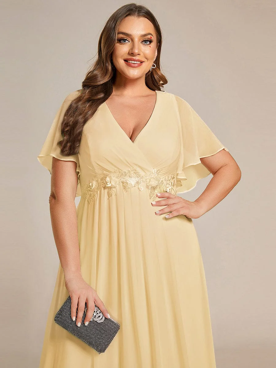 pretty IVYROSE|Plus Size Applique Short Sleeve A-Line Chiffon Evening Dress - Image 108