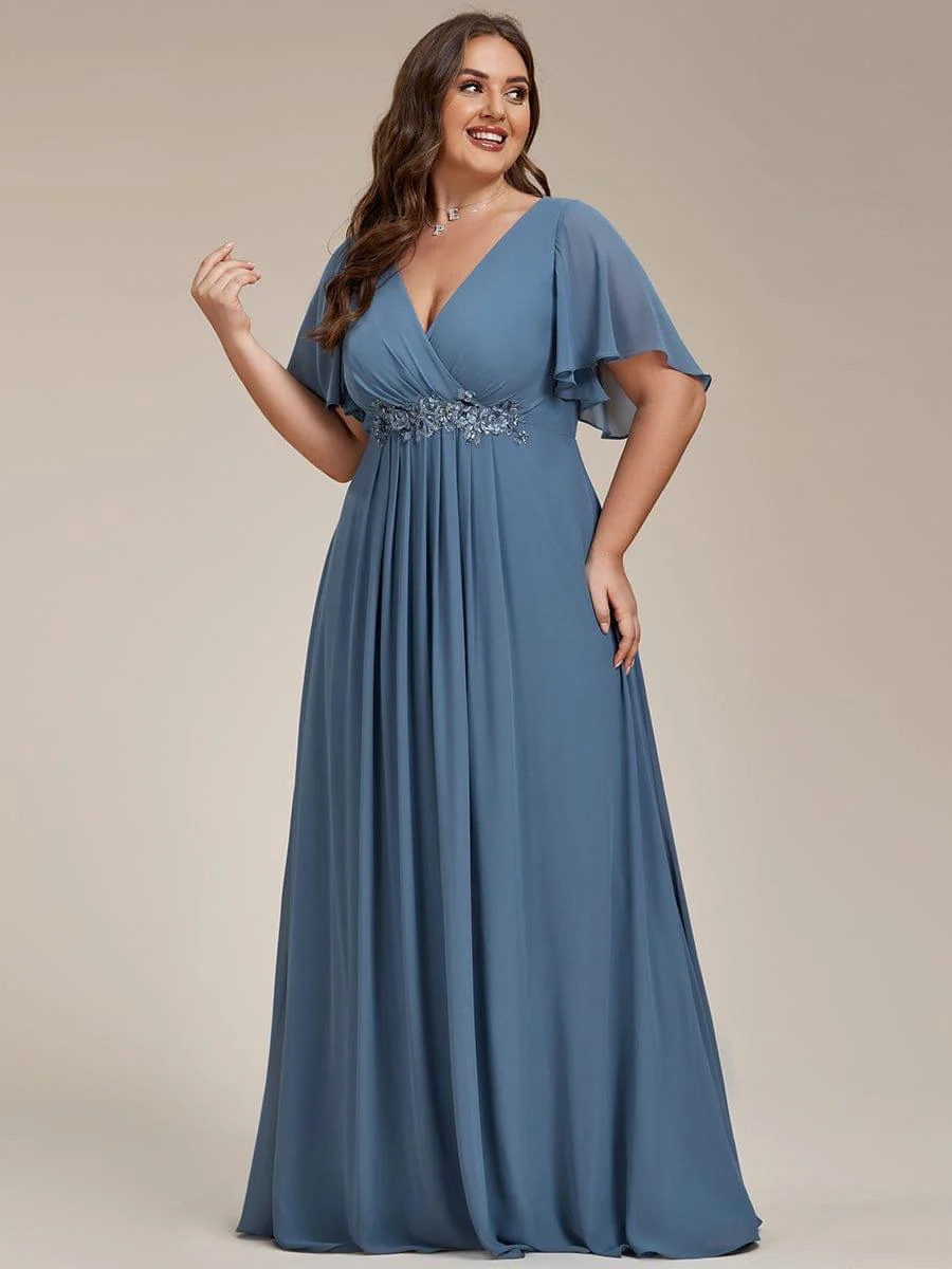pretty IVYROSE|Plus Size Applique Short Sleeve A-Line Chiffon Evening Dress - Image 11