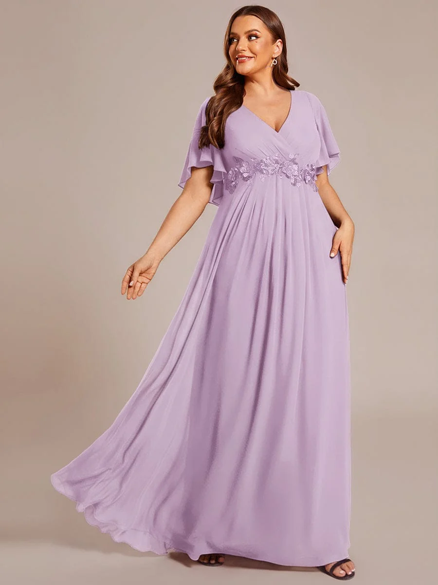 pretty IVYROSE|Plus Size Applique Short Sleeve A-Line Chiffon Evening Dress - Image 111