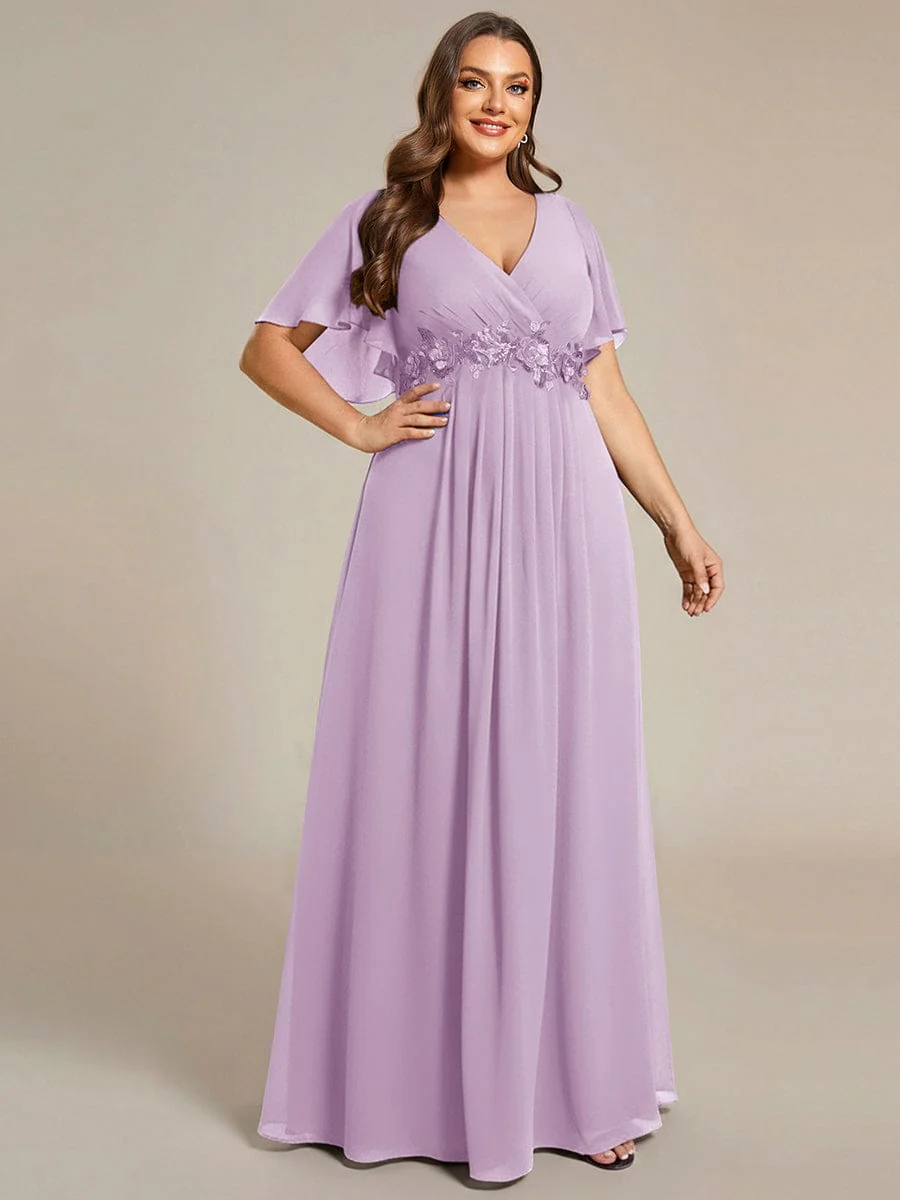 pretty IVYROSE|Plus Size Applique Short Sleeve A-Line Chiffon Evening Dress - Image 112