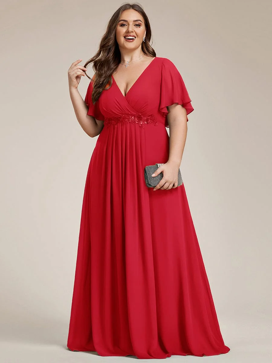 pretty IVYROSE|Plus Size Applique Short Sleeve A-Line Chiffon Evening Dress - Image 114