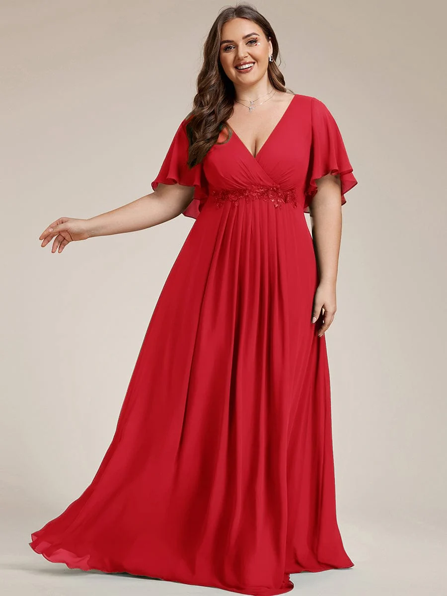pretty IVYROSE|Plus Size Applique Short Sleeve A-Line Chiffon Evening Dress - Image 116