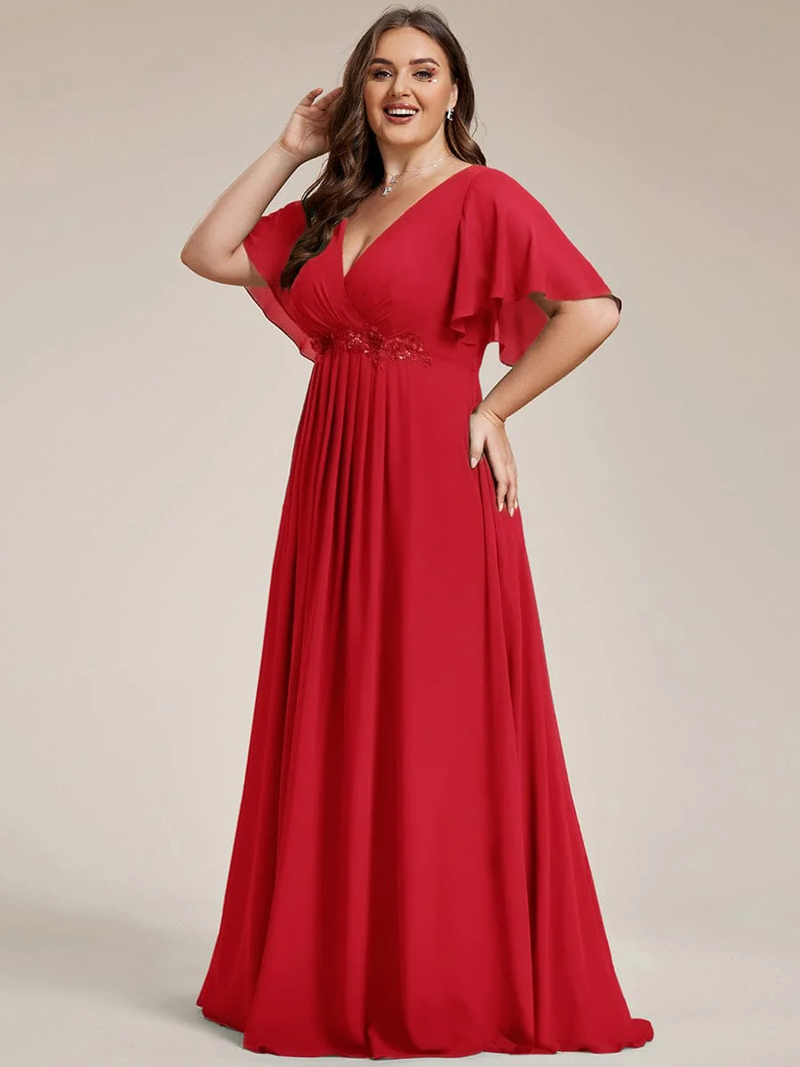 pretty IVYROSE|Plus Size Applique Short Sleeve A-Line Chiffon Evening Dress - Image 117
