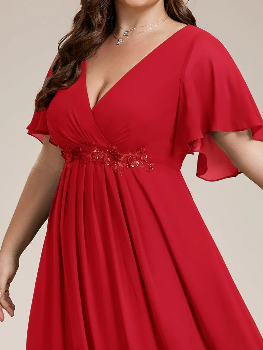 pretty IVYROSE|Plus Size Applique Short Sleeve A-Line Chiffon Evening Dress - Image 118