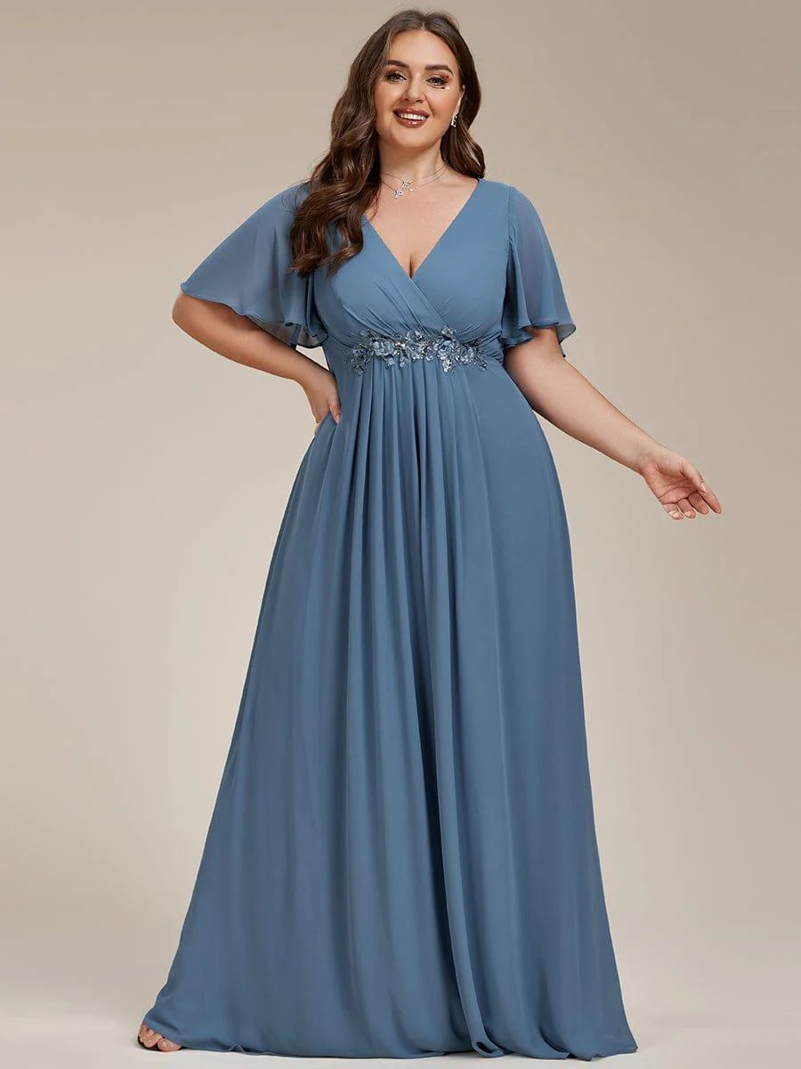 pretty IVYROSE|Plus Size Applique Short Sleeve A-Line Chiffon Evening Dress - Image 12