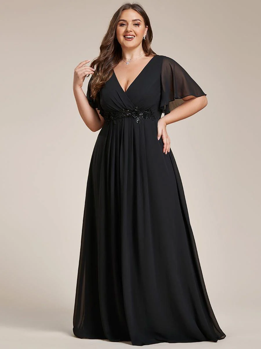 pretty IVYROSE|Plus Size Applique Short Sleeve A-Line Chiffon Evening Dress - Image 13