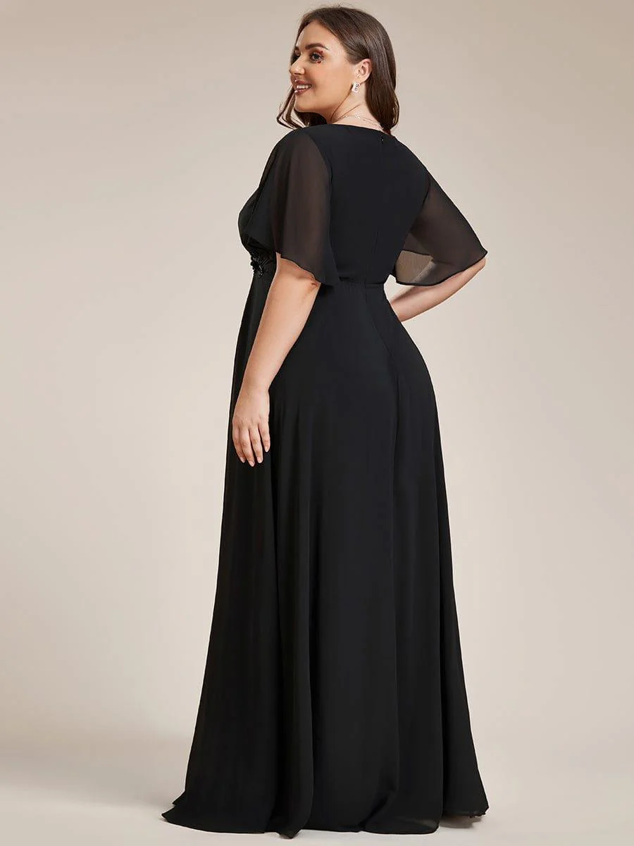pretty IVYROSE|Plus Size Applique Short Sleeve A-Line Chiffon Evening Dress - Image 14