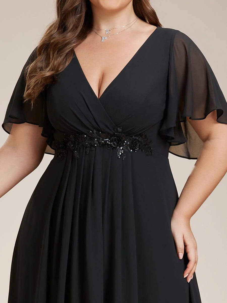pretty IVYROSE|Plus Size Applique Short Sleeve A-Line Chiffon Evening Dress - Image 15