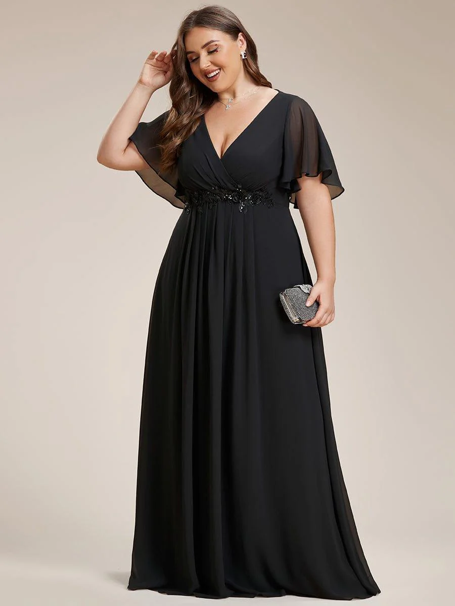 pretty IVYROSE|Plus Size Applique Short Sleeve A-Line Chiffon Evening Dress - Image 16