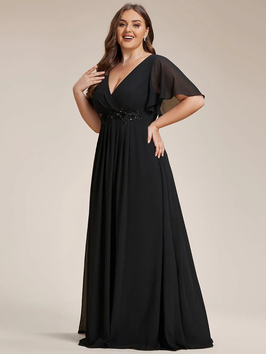 pretty IVYROSE|Plus Size Applique Short Sleeve A-Line Chiffon Evening Dress - Image 17