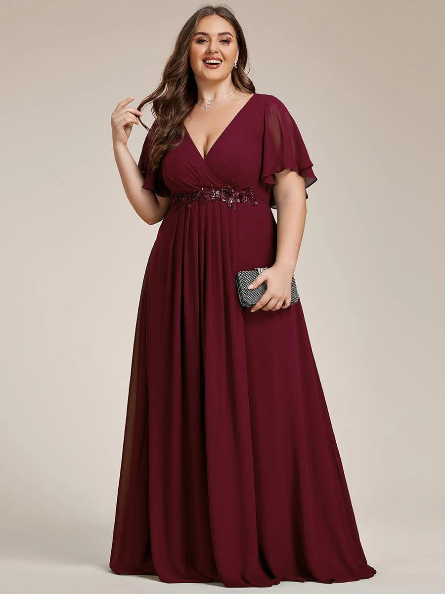 pretty IVYROSE|Plus Size Applique Short Sleeve A-Line Chiffon Evening Dress - Image 20
